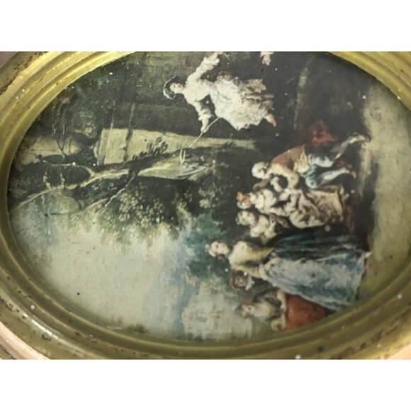 VTG Pair Italian Art Print Oval Frame Action Pink Green Handcraft Italy Florence - Picture 5 of 11